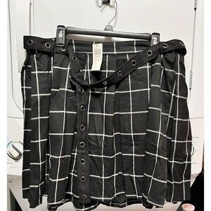 NWT Hot Topic Pleated Plaid Skater Skirt Grommet Belt Goth Punk Emo Plus Size 1X